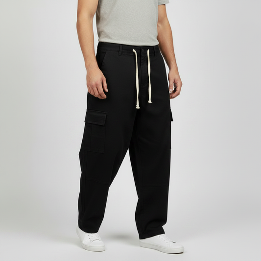 Black Denim Cargo Pants