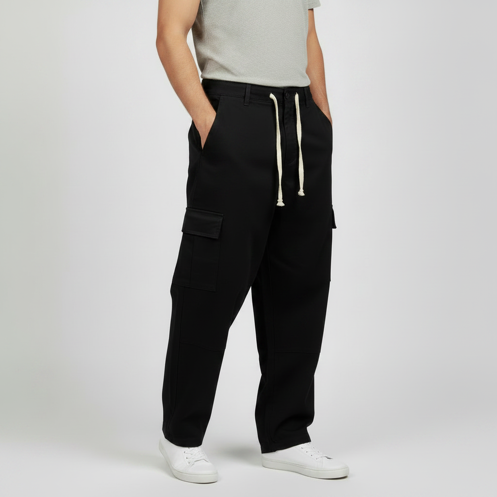 Black Denim Cargo Pants